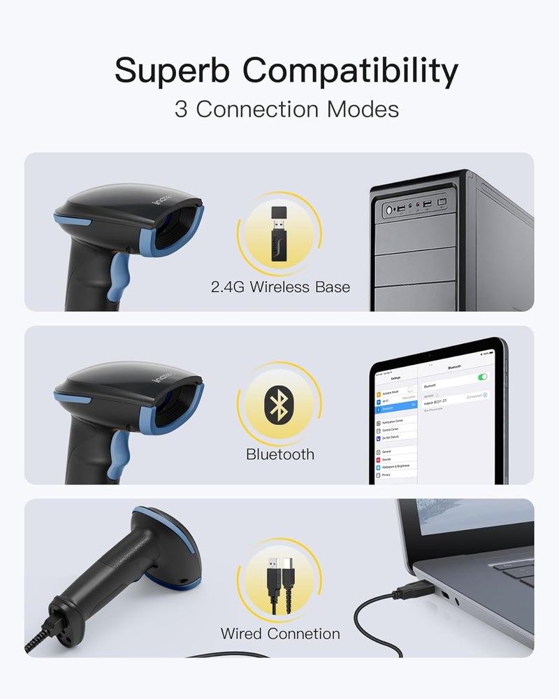 Inateck 2D Barcode Scanner, Wireless Bluetooth QR Barcode Scanner, Handheld Scanner with APP and SDK, 1 Charge for 3 Months, BCST-23 Blue - Image 4